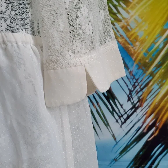 Korirl trim lace hooded Cover up Kimono women's size L - Picture 4 of 5